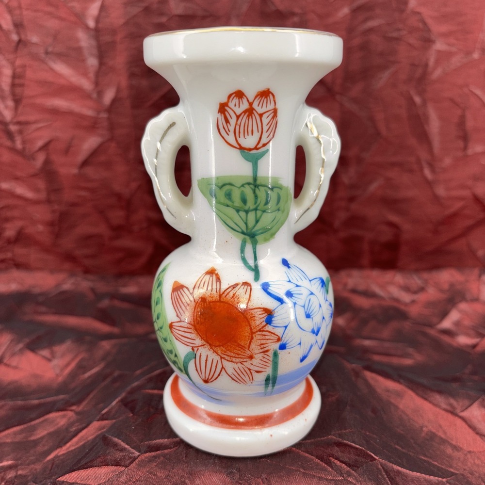 Vintage Japanese Buddhist Altar Lotus Flower Bud Vase Hand Painted Made In Japan